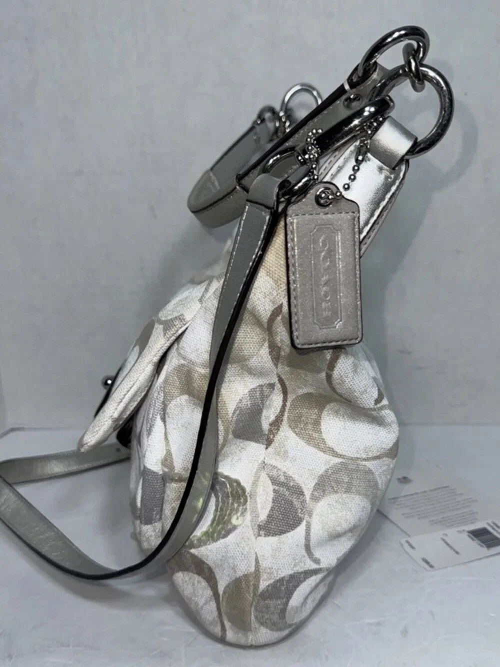 Coach Kristin Signature Hobo White Silver Grey Shoulder Purse Handbag Bag Y2K